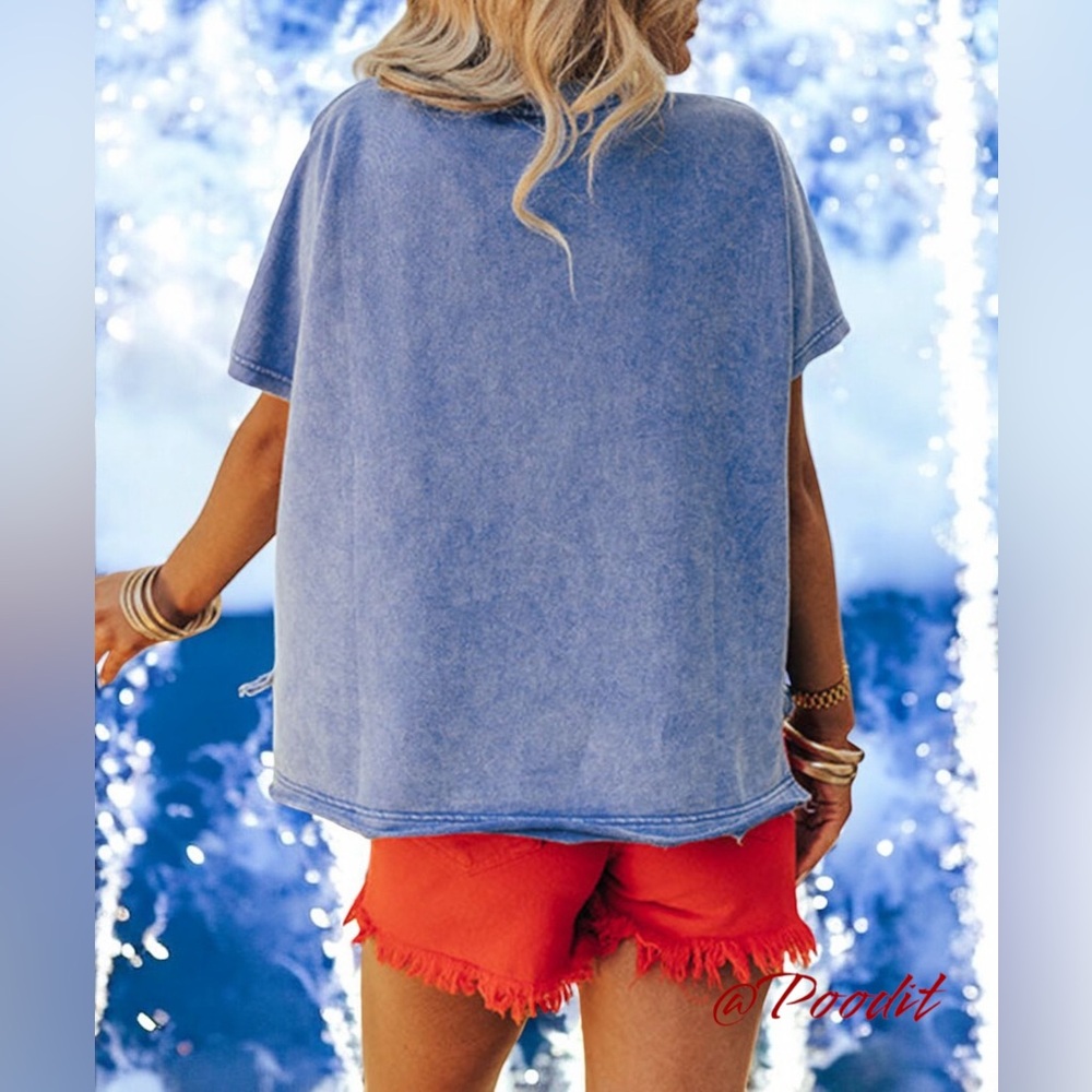 POODIT Patriotic USA oversized French terry top S M L XL - Picture 4 of 15